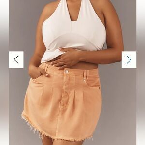 NWT Anthropologie Pilcro Pleated Micro Denim Skirt Peach Size 14